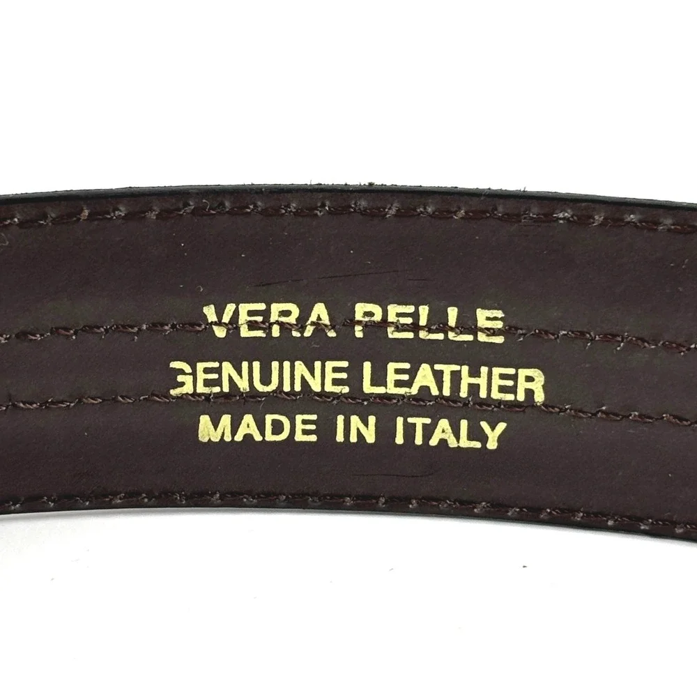 Vera Pelle Belt Mens 40 Brown Made in Italy Stitched Leather Formal Business Lux